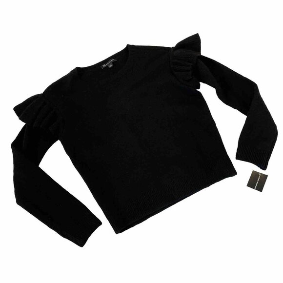 INC Tops - INC Womens Black Ruffled Top Long Sleeve Crew Neck Sweater Extra Small XS